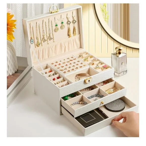3 Layer White Jewelry Box, Jewelry Holder Organizer  , Large - Picture 1 of 14